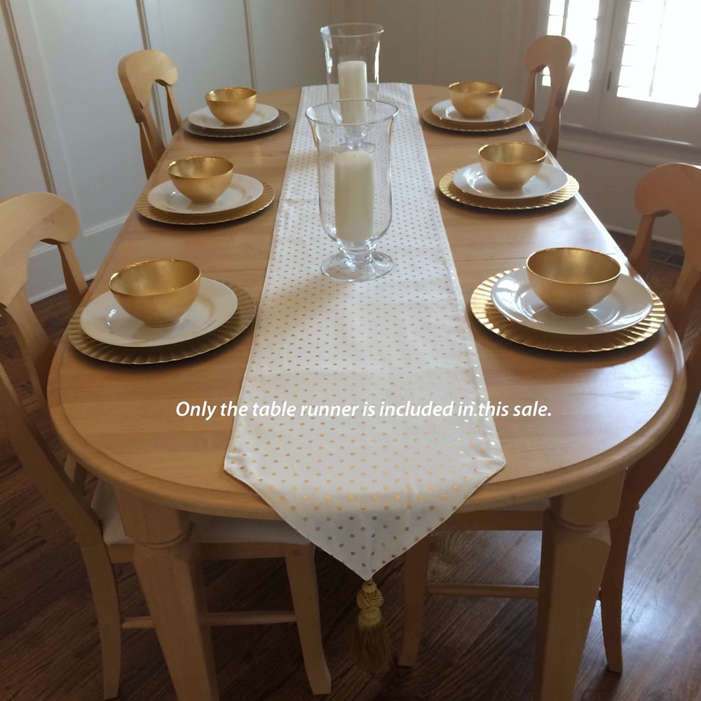 Gold dotted white table runner